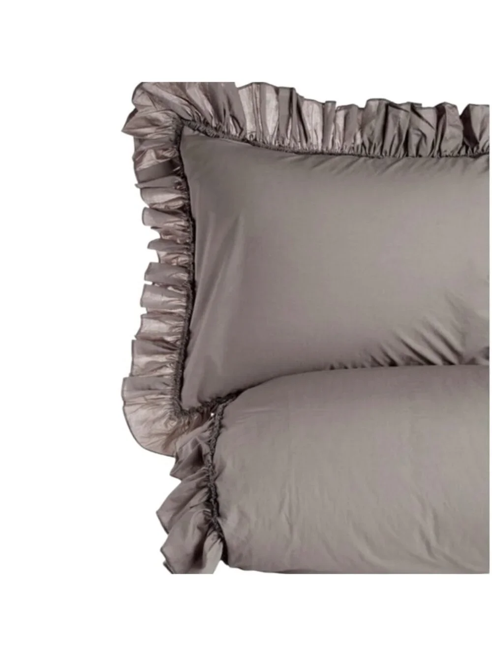 NWT Ruffle Duvet Cover Set King 3 PCs 100% Washed Cotton Gray Solid Bedding